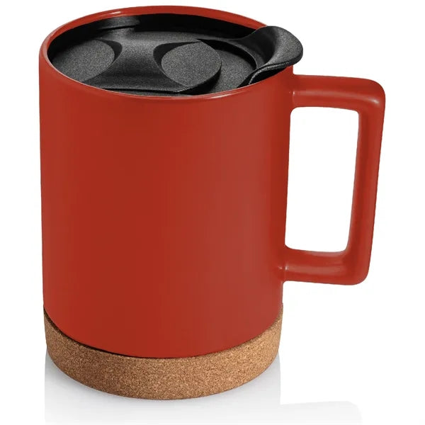 14 oz. Cork Base Ceramic Dishwasher-Safe Mug w/ Lid & Handle