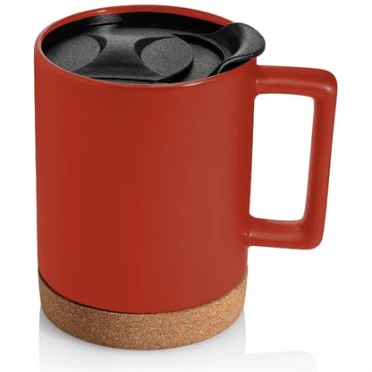 14 oz. Cork Base Ceramic Dishwasher-Safe Mug w/ Lid & Handle
