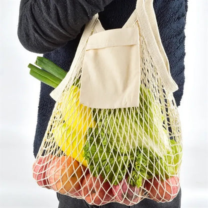 Cotton Mesh Grocery Bags With Side Pocket