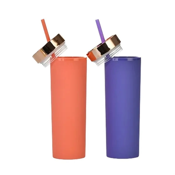 16oz Double-Wall Plastic Tumbler with Straw