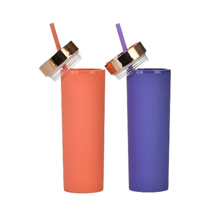 16oz Double-Wall Plastic Tumbler with Straw