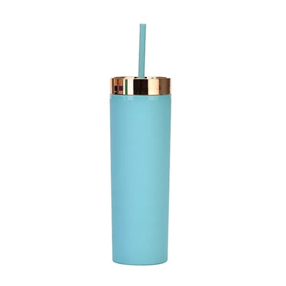 16oz Double-Wall Plastic Tumbler with Straw