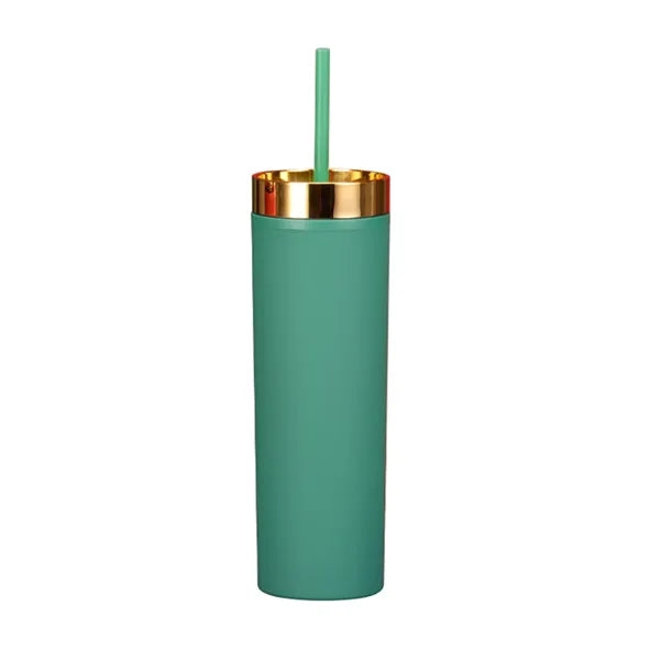 16oz Double-Wall Plastic Tumbler with Straw