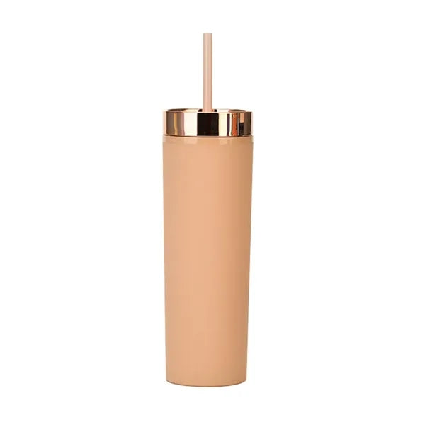 16oz Double-Wall Plastic Tumbler with Straw