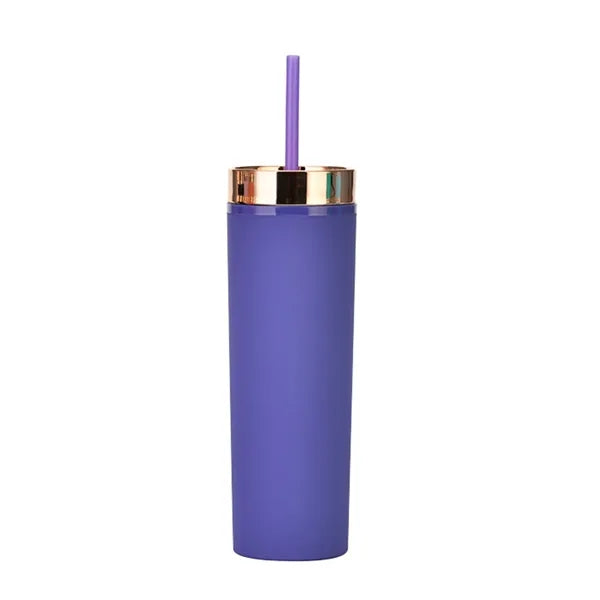16oz Double-Wall Plastic Tumbler with Straw