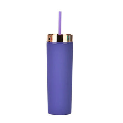 16oz Double-Wall Plastic Tumbler with Straw