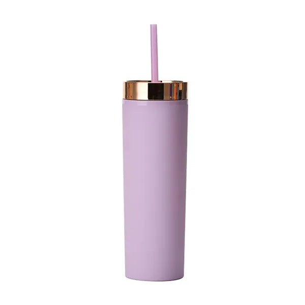16oz Double-Wall Plastic Tumbler with Straw