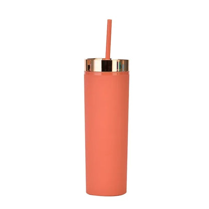 16oz Double-Wall Plastic Tumbler with Straw