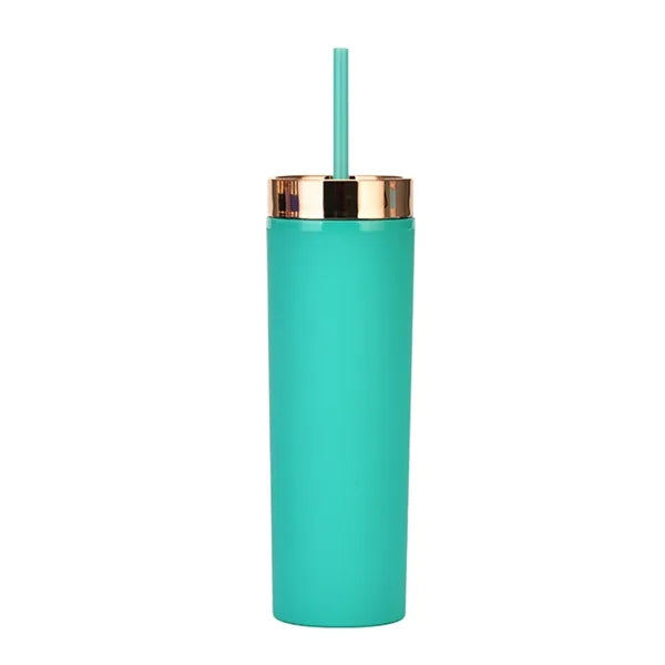 16oz Double-Wall Plastic Tumbler with Straw