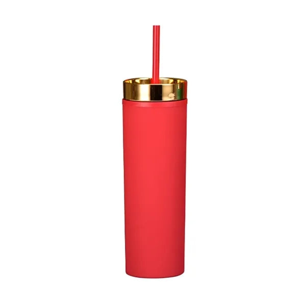 16oz Double-Wall Plastic Tumbler with Straw