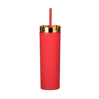 16oz Double-Wall Plastic Tumbler with Straw