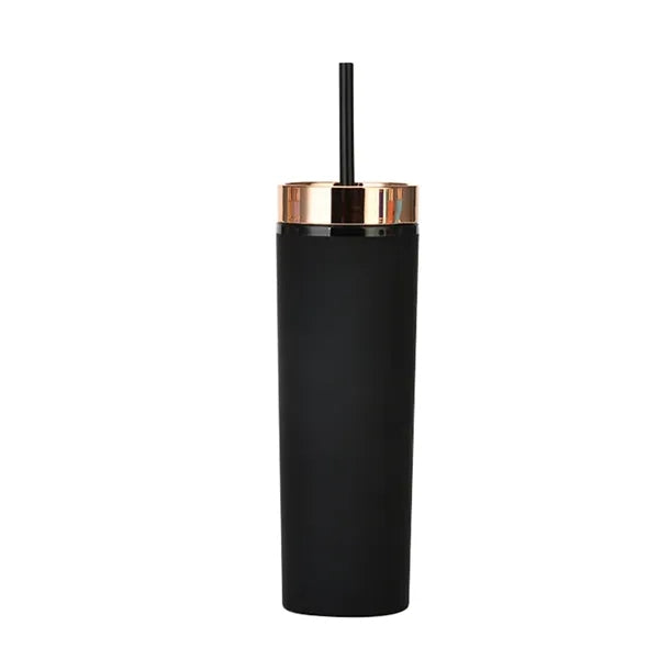 16oz Double-Wall Plastic Tumbler with Straw