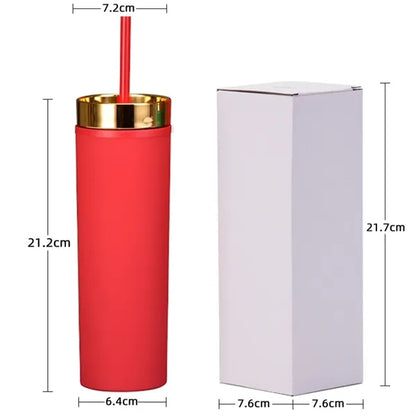 16oz Double-Wall Plastic Tumbler with Straw
