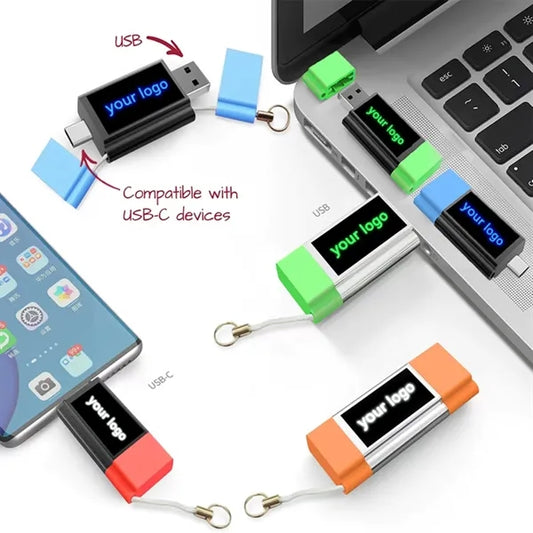 Light Up Dual Capped USB Flash Drive with OTG USB-C