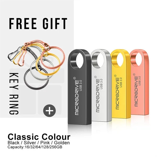 High-Speed USB 3.0 Metal Flash Drive with Keychain