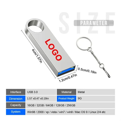 High-Speed USB 3.0 Metal Flash Drive with Keychain
