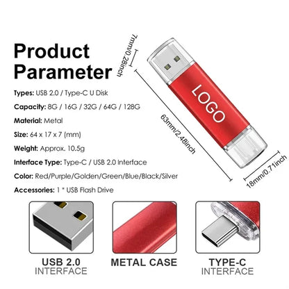 Dual Interface Metal USB C Flash Drive