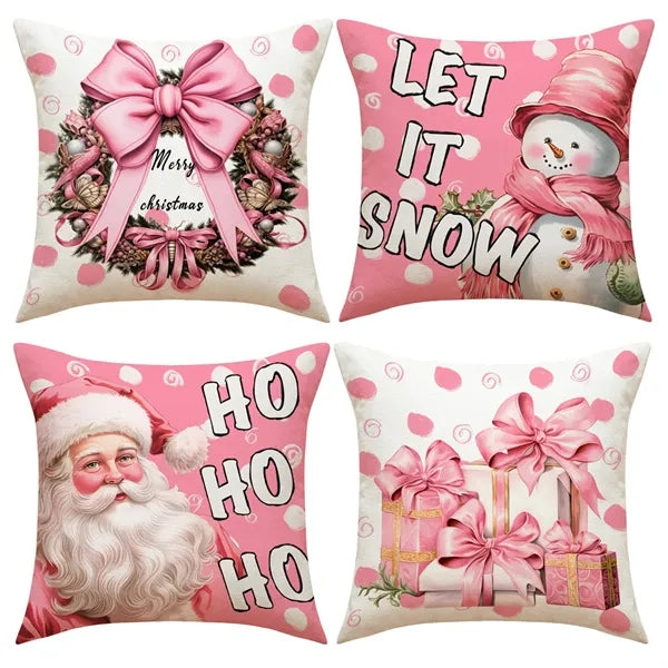 Pink Christmas Decorations Pillow Covers