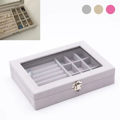 Jewelry Display Storage Holder Case With Glass Lid