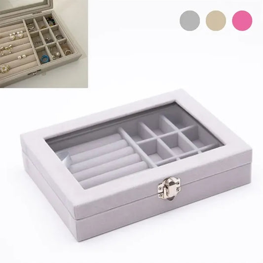 Jewelry Display Storage Holder Case With Glass Lid