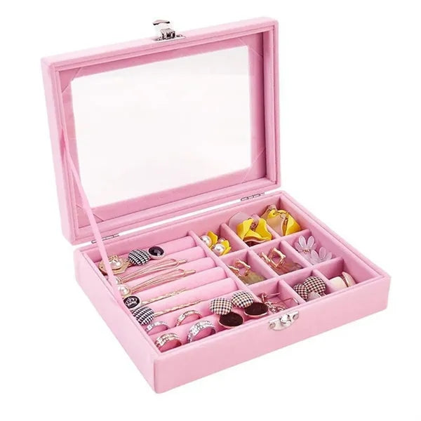 Jewelry Display Storage Holder Case With Glass Lid