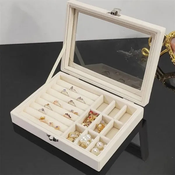 Jewelry Display Storage Holder Case With Glass Lid