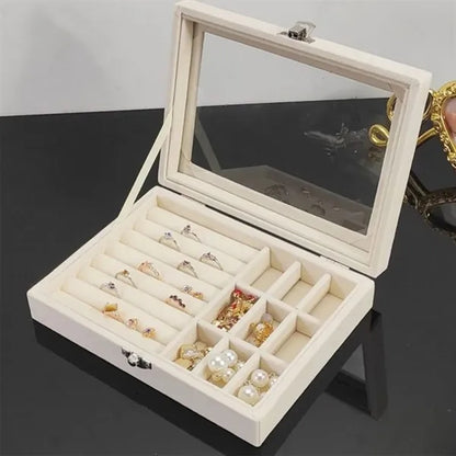 Jewelry Display Storage Holder Case With Glass Lid