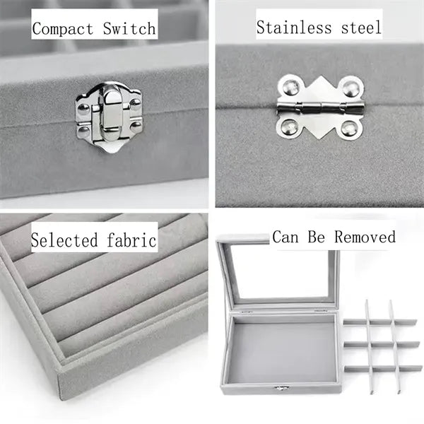 Jewelry Display Storage Holder Case With Glass Lid