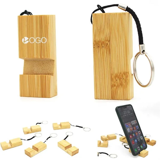 Bamboo Phone Holder with Key Chain