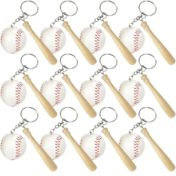 Wooden Bat with Baseball Keychain