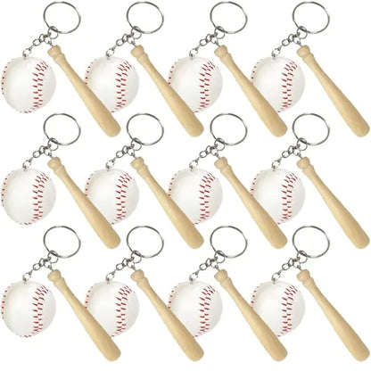 Wooden Bat with Baseball Keychain