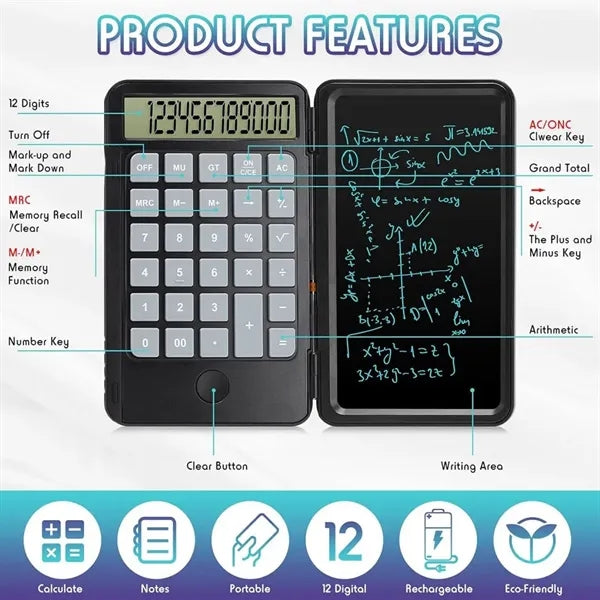 Rechargeable Calculator with Erasable Writing Table