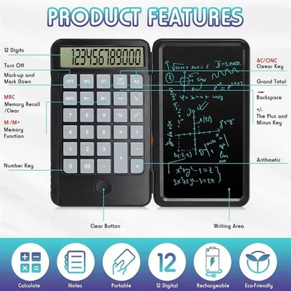 Rechargeable Calculator with Erasable Writing Table