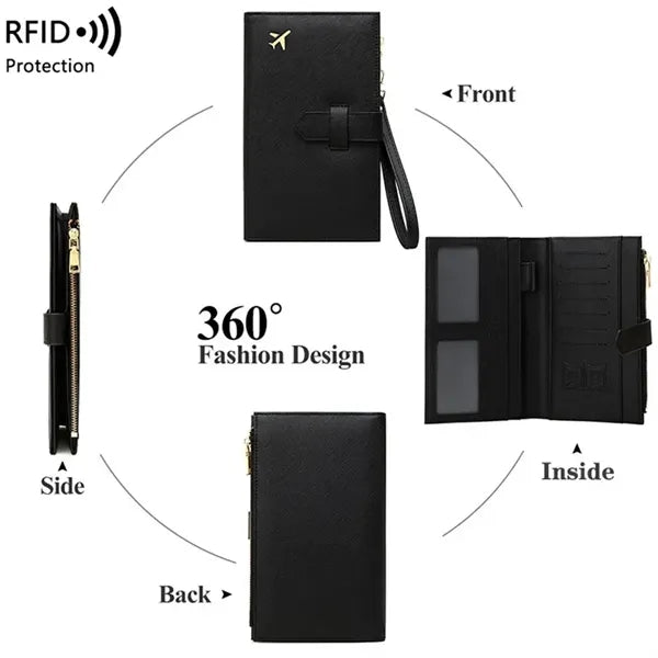Zipped RFID Blocking Passport Bag with Wristlet Multi-slot