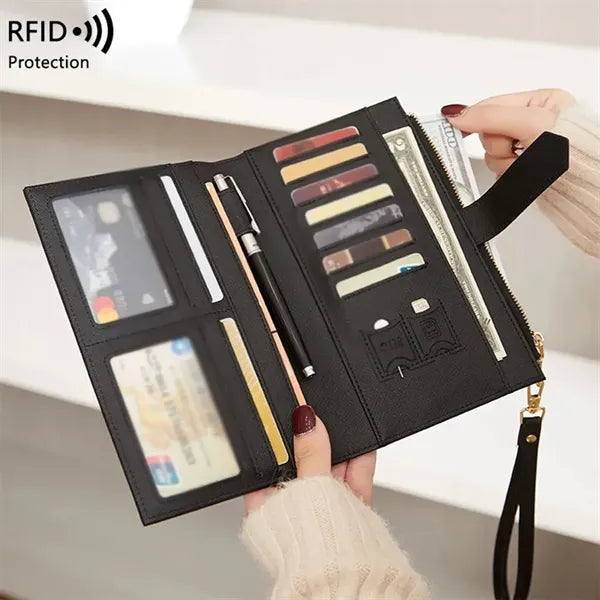 Zipped RFID Blocking Passport Bag with Wristlet Multi-slot