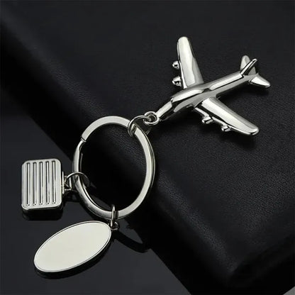 Airplane Luggage Tag Charm Keychain Metal Airline Key Ring