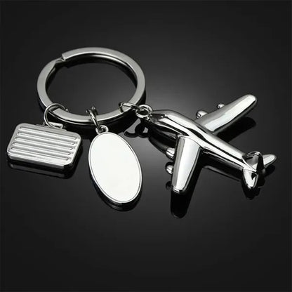 Airplane Luggage Tag Charm Keychain Metal Airline Key Ring