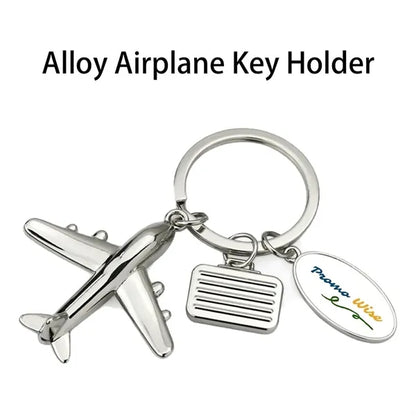 Airplane Luggage Tag Charm Keychain Metal Airline Key Ring