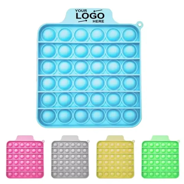 Square Push Pop Bubble Fidget Toy w/Carabiner