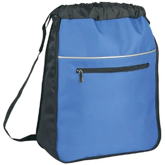 600D Polyester Drawstring Sports Backpack w/ Zipper Pockets