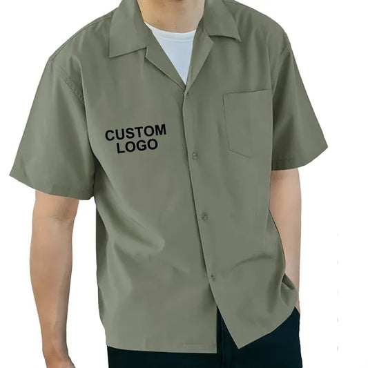 Cuban Collar Men's Short Sleeve Woven Shirt