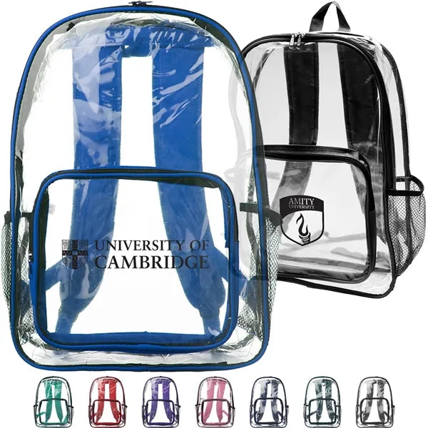 Clear Plastic Backpack w/ Mesh Pocket (13"x18")