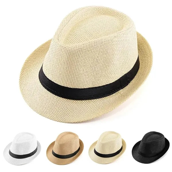 Unisex Summer Panama Straw Fedora Hat Short Brim