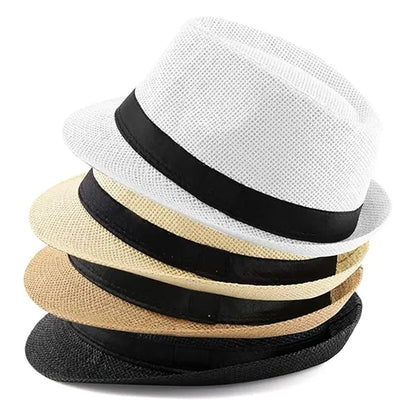 Unisex Summer Panama Straw Fedora Hat Short Brim