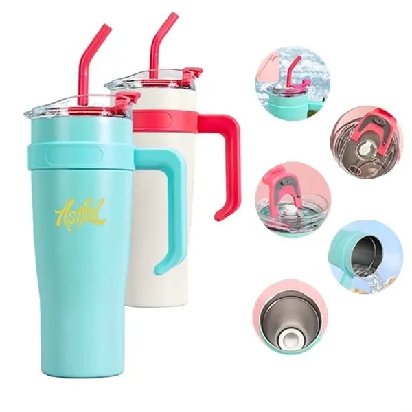 40oz Vacuum Tumbler with Handle & Straw