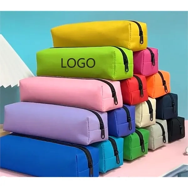 8.6" Pure Color Oxford Zipper Pencil Case Pen Bag MOQ 100pcs