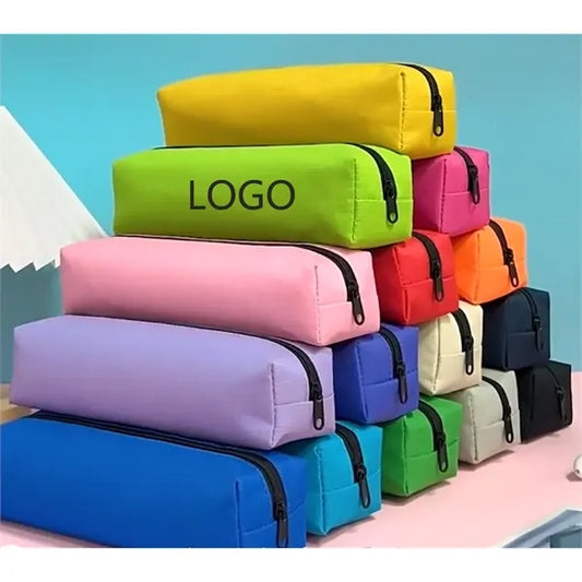 8.6" Pure Color Oxford Zipper Pencil Case Pen Bag MOQ 100pcs