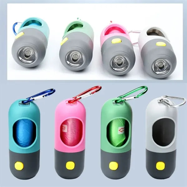 Pet Poop Bag Dispenser With LED Flashlight And Carabiner