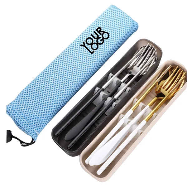 Travel Stainless Steel Cutlery Flatware Sets with Organizer