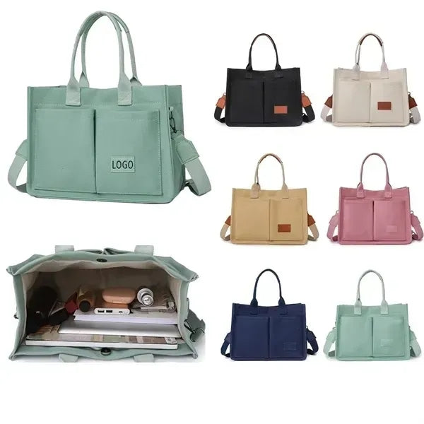 Multi-Pocket Canvas Tote Bag